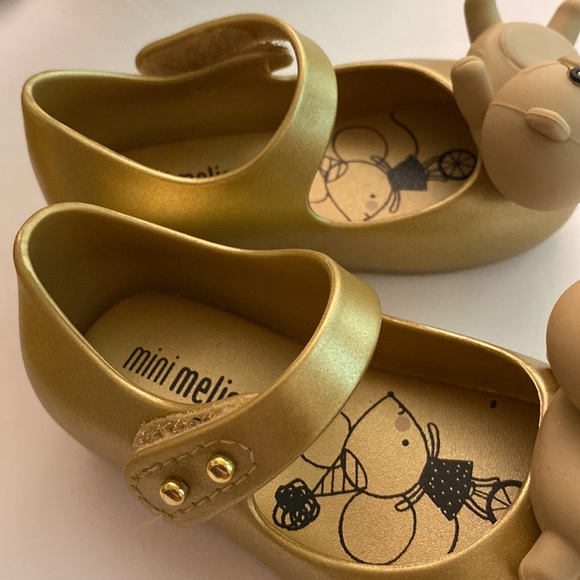 Mini Melissa cute cat 🐱 shoes US size 5 toddler girls baby Jane GOLD - Picture 5 of 7